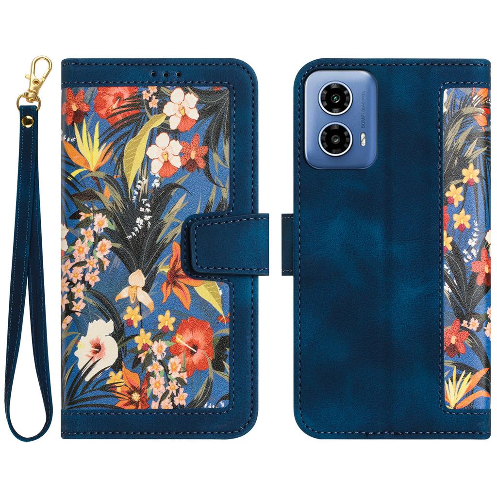 For Motorola Moto G 5G (2024) Case Flower Pattern PU Leather Phone Cover with Card Holder