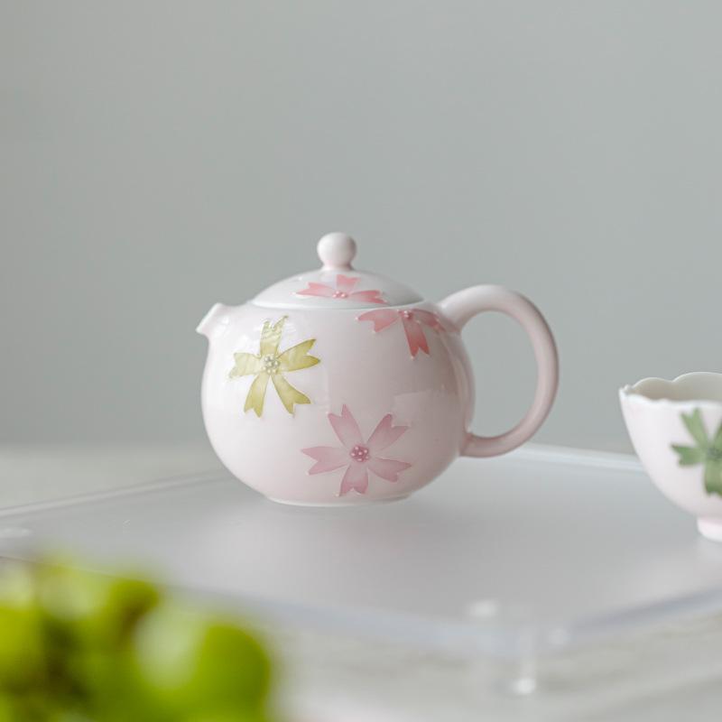 Hand Painted Underglaze Pink Sakura Xishi Teapot Luxury Ceramic Tea Set for Home Use