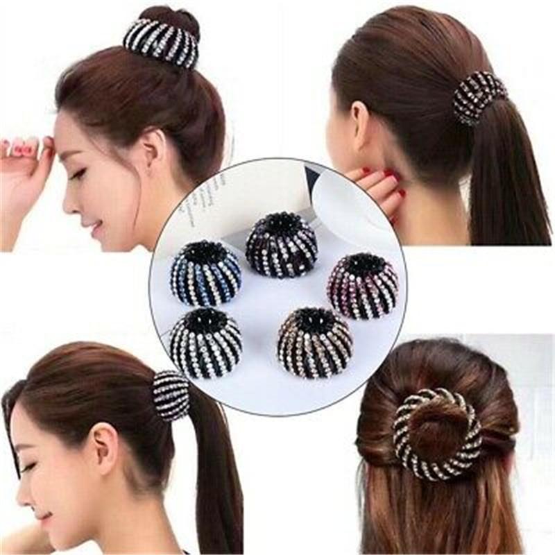 Holder Hair Clip Round Ponytail Crystal Rhinestone Women Claw Headwear