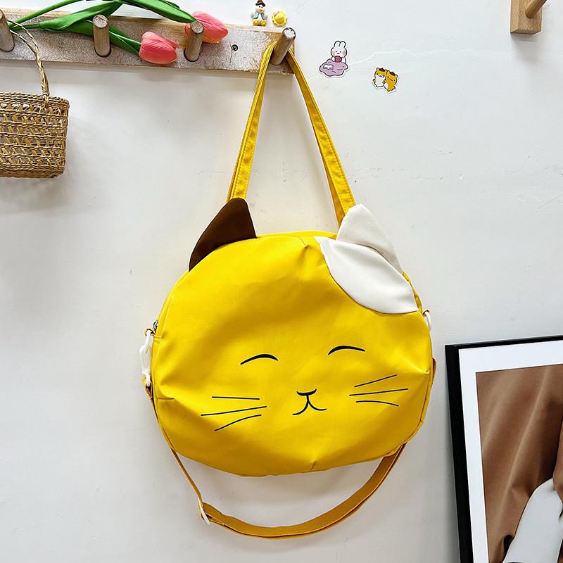 Lovely Cartoon Cat Tote Bag For Students Spacious Nylon Shoulder Bag