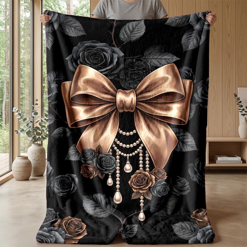 Gold Glitter Leopard Roses Theme Blanket Lightweight Warm Flannel Blanket Decorative Throw Blanket for Home Decoration