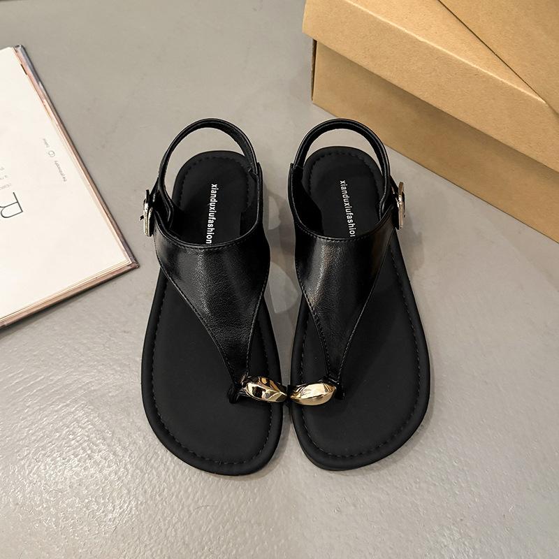 Flache Zehenplattform-Sandalen Sommerkleidung Französischer Badeurlaub mit Rock Damen Fischgrätenmuster Römische coole Pantoletten