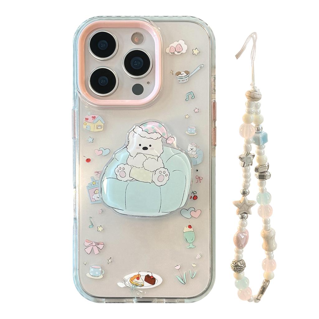 Nightcap puppy holder iPhone16promax Apple 17 mobile phone case 15 for 14 transparent cartoon 13 lanyard