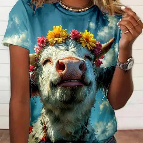 Summer Women's Casual Animal 3D Print Women's Round Neck Short Sleeved T-shirt