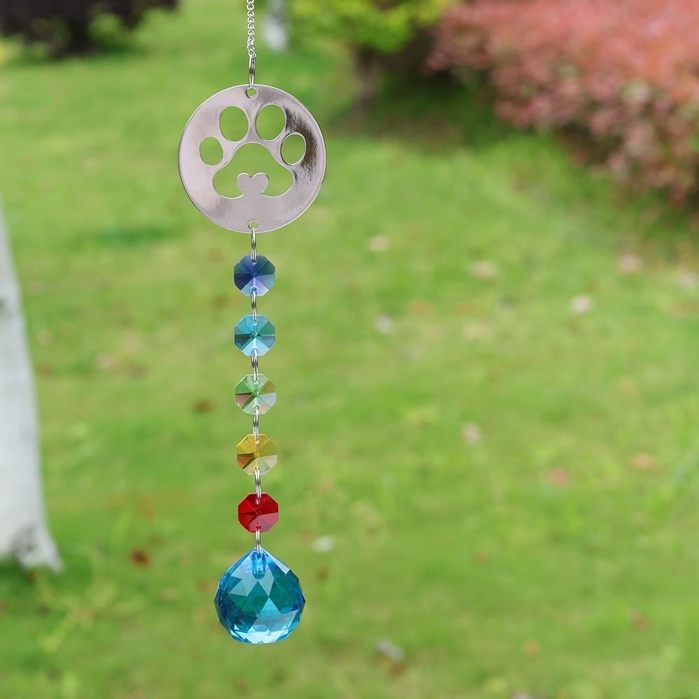 Hanging Dog Paws Print Pendant Exquisite Transparent Crystal Window Decoration Handmade Heart Shaped Pendant Memorial Gift