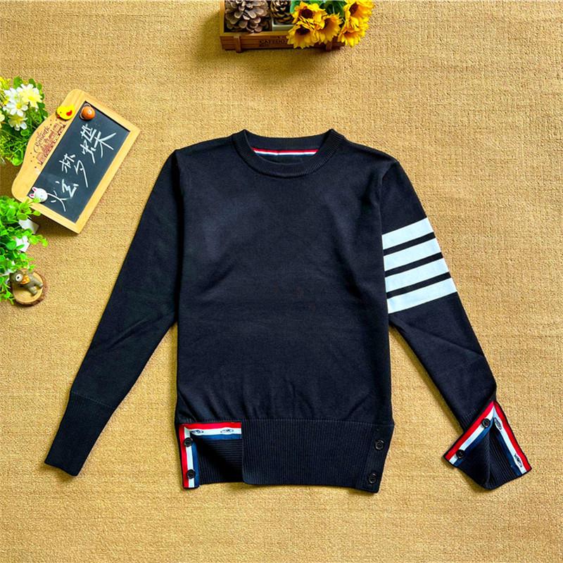 Four-Bar Stripe Unisex Knitted Cardigan - Loose Fit, College Style, Plus Size, Perfect for Spring and Autumn.