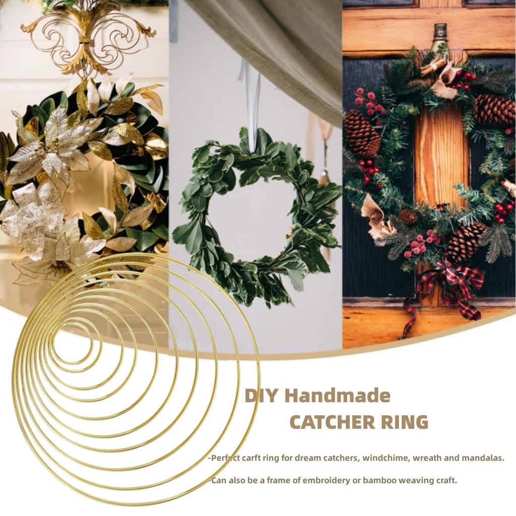 6PCS Round Metal Floral Hoop Wreath Frame Wire Ring Flower Garland Holder Rings DIY Christmas Wedding Table Decoration Wreath