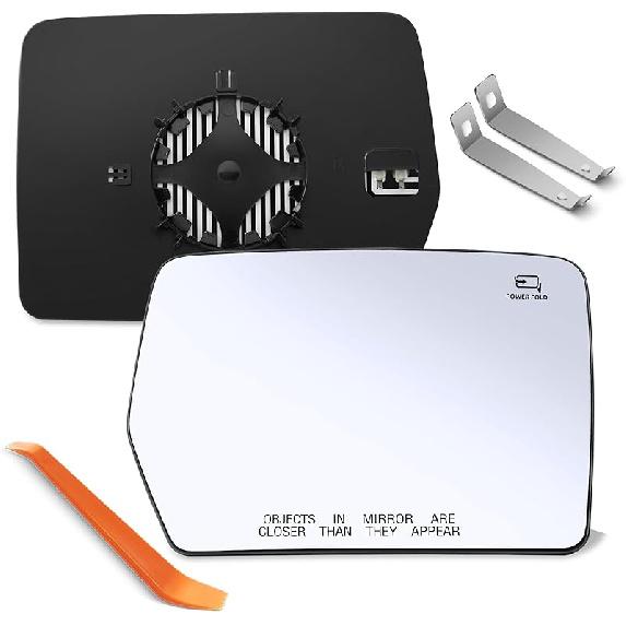 Driver Side Mirror Glass Replacement For Ford F150 2004 2005 2006 2007 2008 2009 2010, Left Heated View Mirror With Rear Holder, 4L3Z17K707DB