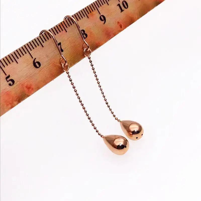Simple 585 Purple Gold Shiny Drop Shaped Long Dangle Earring for Women Plated 14K Rose Gold Plated Classic Party Jewelry Gift
