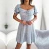 Floral Swing Dress for Women Summer Spring Casual Sizes S Flared Sleeve Drawstring Lace Up XXL