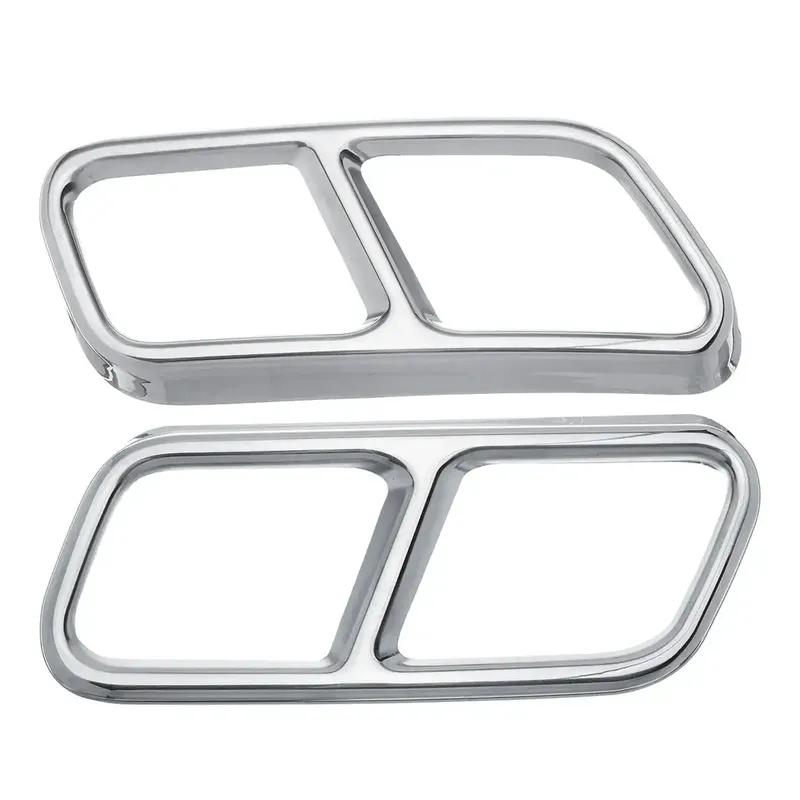 1Pair Glossy Black / Silver Stainless Steel Rear Dual Exhaust Pipe Sticks Covers For Mercedes Benz S Class 10-17 W221 W222 C217
