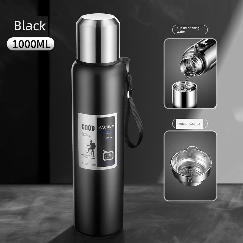 Japanese Tiger Large-Capacity Thermos Cup for Men, 316 Stainless Steel Water Bottle, Outdoor Portable Tea-Water Separation All-Steel Flask