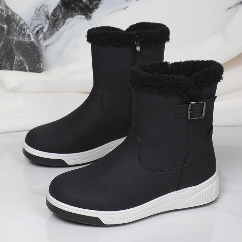 

Autumn and winter new large size medium tube snow boots women s velvet thickened side zipper flat-soled cotton shoes cotton boots women s 41