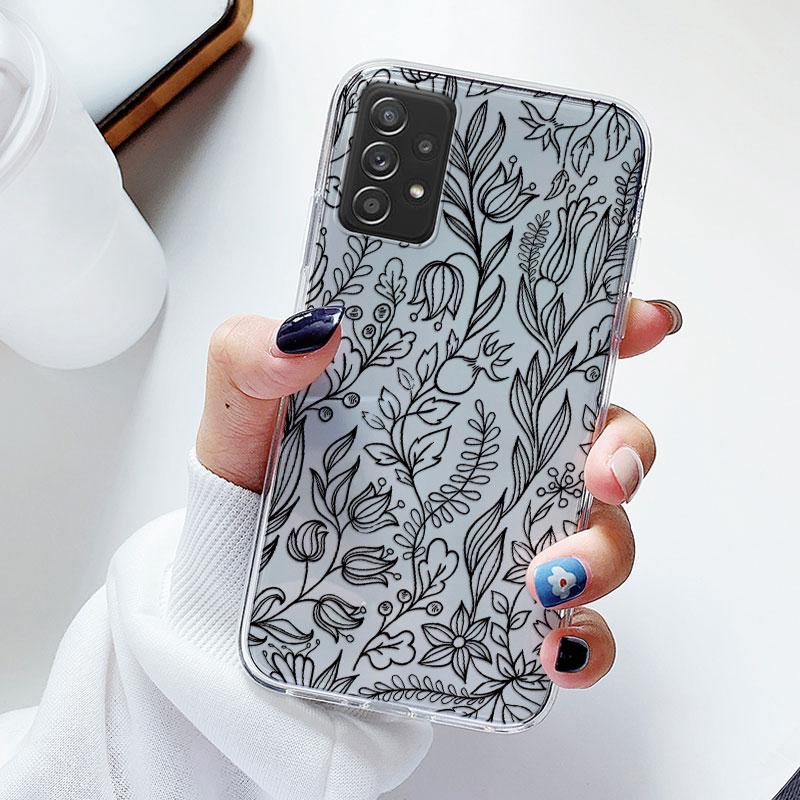 Phone Case For Samsung A52s A52 Floral Silicon Cover For Samsung Galaxy A52 Fundas Coque Transparent Soft Capas Flower TPU