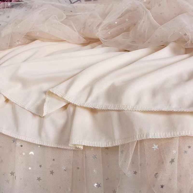 Fusta tutu din plasă cu paiete, cu talie elastică strălucitoare, din tul lung, fustă în formă de A