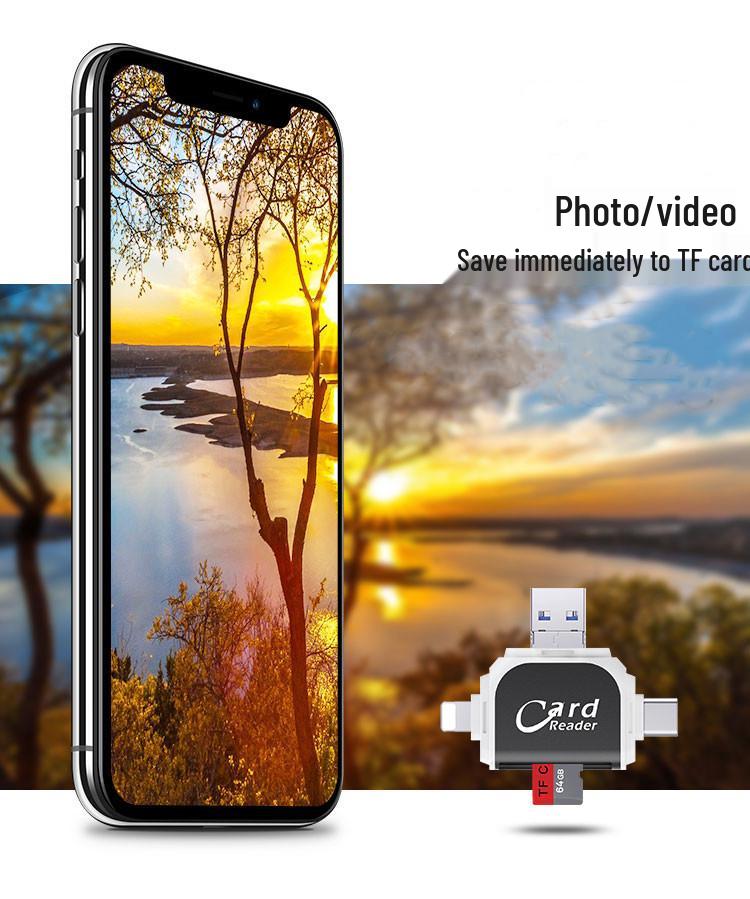 Four-in-One Multi-Function Card Reader for Apple & Android Phones: TF & SD Compatible