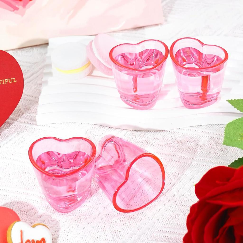 6pcs Creative Heart-shaped Mini Cocktail Glasses With Cute Personalized Designs Rainbow-colored Spirits Couple Glasses Valentine