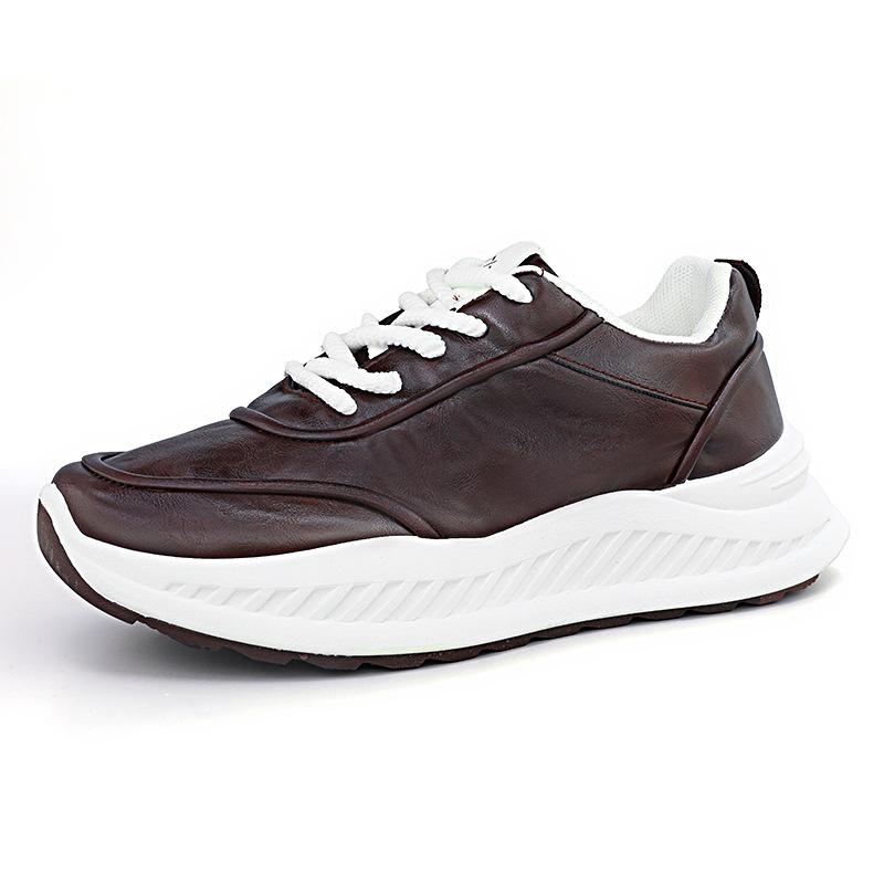 Men's shoes leather surface casual sports shoes new solid color versatile sports soft sole heightening travel shoes running shoes