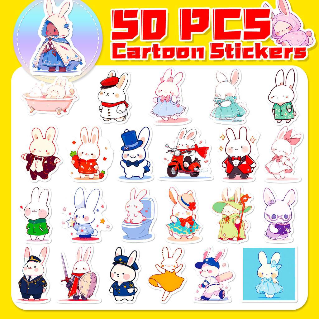 50 Cute Mr. Rabbit Stickers New Products Cute Graffiti Notebook Mobile Phone Water Cup Stickers Hand Account Stickers