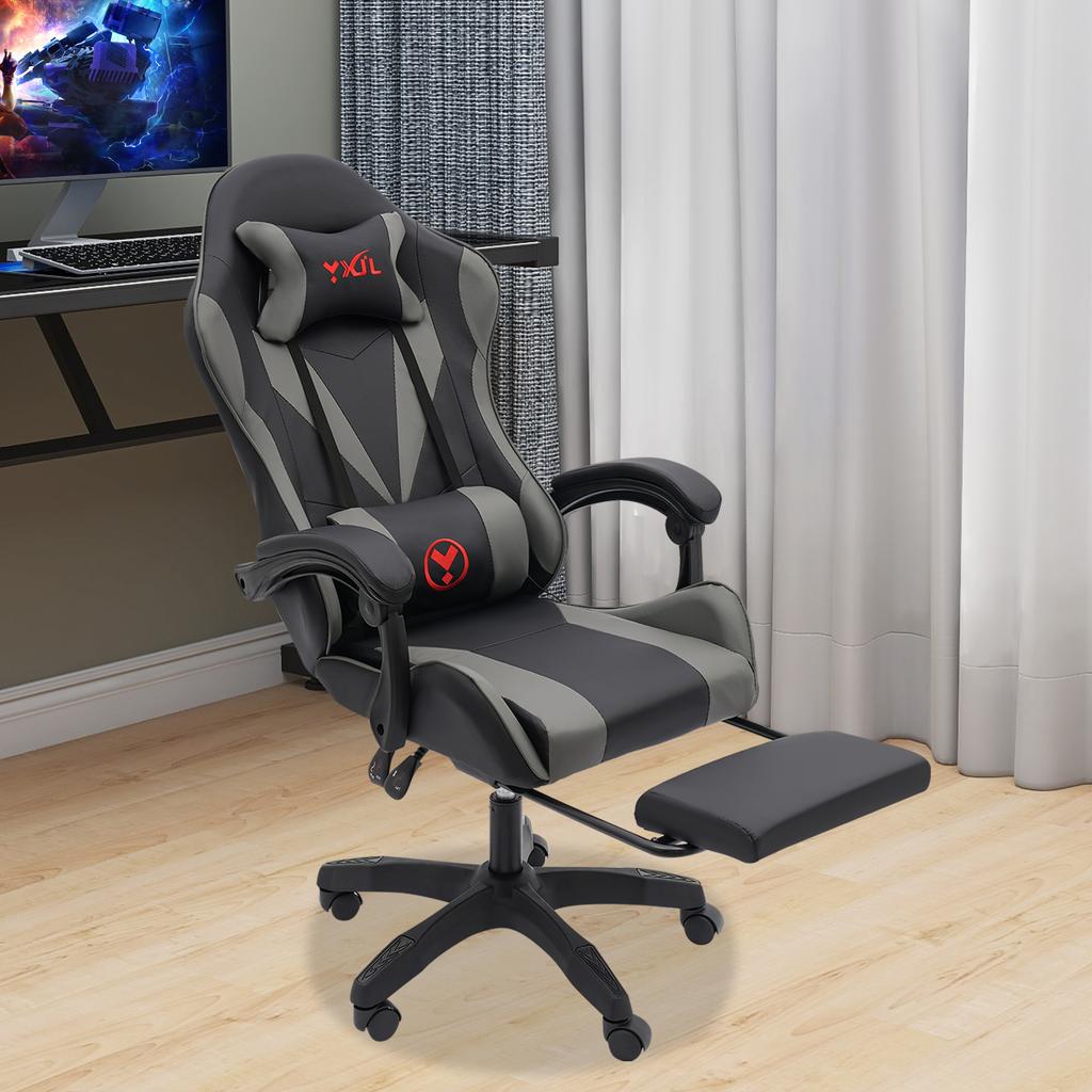 59x122cm Grey Wood Gaming Chair,Adjustable Floor Standing Swivel Task Chair for Playing Computer Games