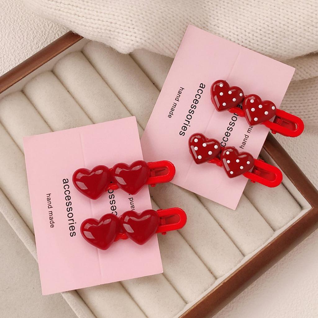 Red Heart Polka Dot Hair Clip Made Of Eco-Friendly ABS Plastic For Everyday And Holiday Use