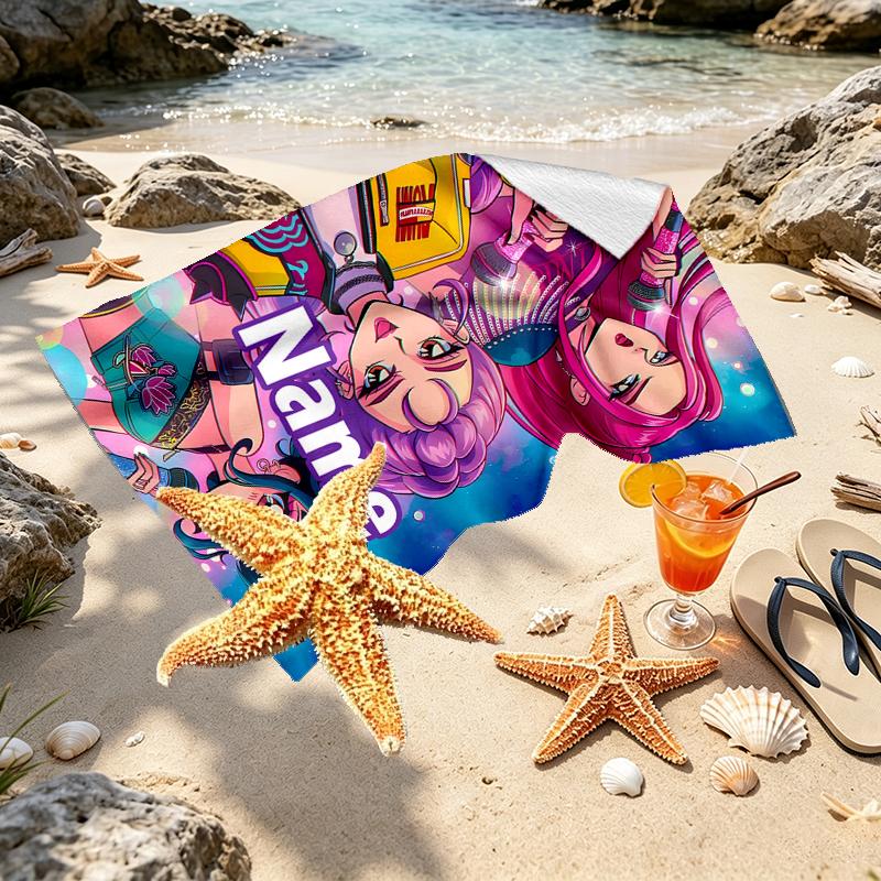 Custom Name Personalized KPop Demon Hunters Print Beach Towel, for Trip Camping Beach Party Home Decor, Birthday Gift for Family & Friends