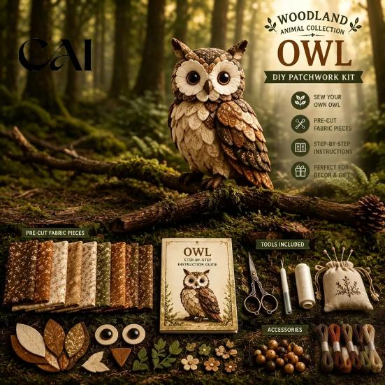 DIY Patchwork Kit Woodland Animal Kit, Forest Sewing Set, Friend Toy Handmade Friends, Beginner-friendly Craft for Adults