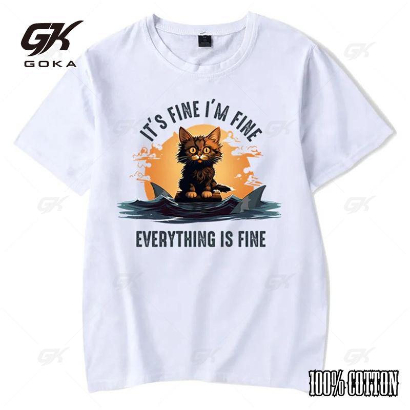 

It s Fine Everything Is Fine Women Cotton T Shirt Funny Cartoon Cat Tshirt Fashion Harajuku T-shirts Men Summer Tees Tops S