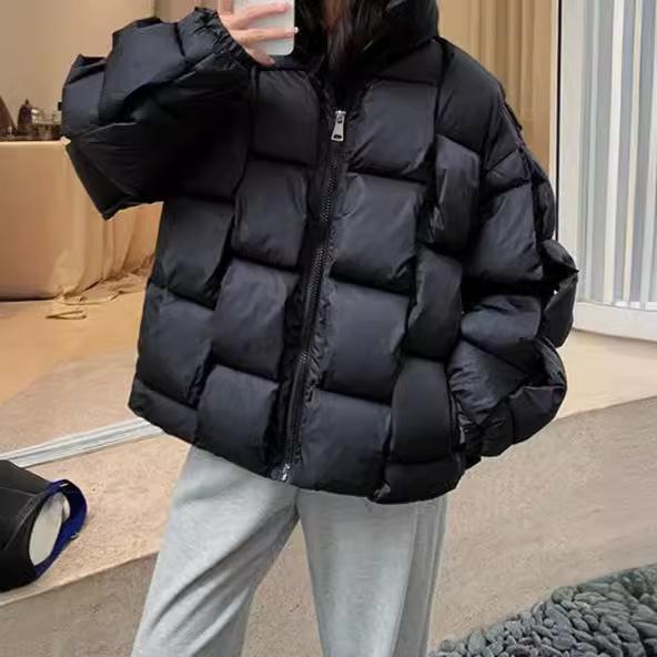 Winter new fashion trend design sense versatile vertical strip square warm cotton jacket