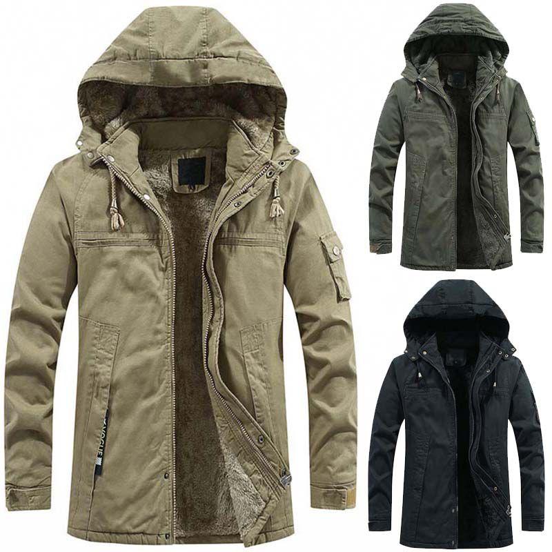 Luxuriously Faux Fur Lined Men's Parka Coat Hoodie Zipper Winter Jacket