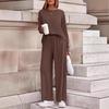Women's Autumn 2-Piece Set: Long Sleeve Ribbed Knit Top & Wide Leg Pants - Casual & Postpartum Wear