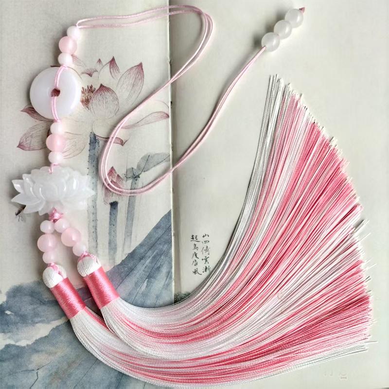 Chinese Style Peace Buckle Lotus Double Color Tassel Fringe Trim Beaded Sewing Accessories For Hanfu Waist Pendant