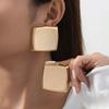 Stainless Steel Gold Color Square Stud Earrings For Women Exaggerated Metal Large Geometric Piercing Earrings Zircon Gifts