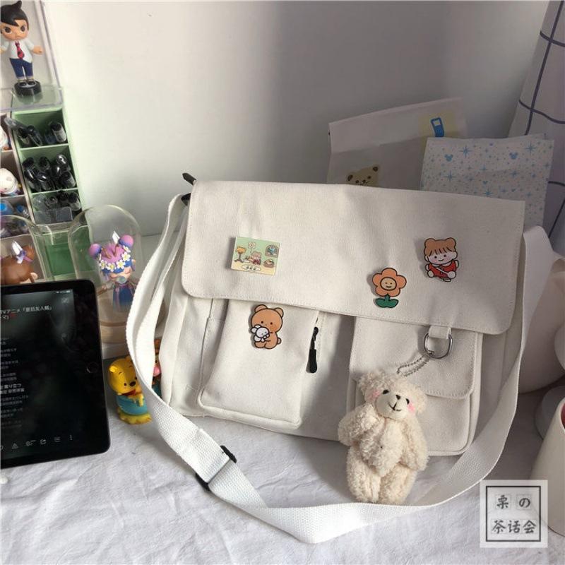 Canvas Diagonal Crossbody Bags Youth Fashion Casual Ladies Handbag Shoulder Bag Solid Color Messenger Bags for Girl School Bags