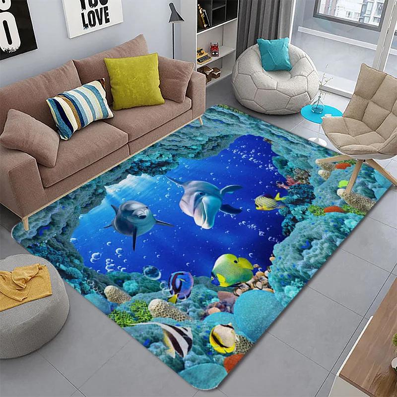 Home Living Room Carpet Children's Crawling Mat Crystal Velvet 3D Printing Floor  Non-slip Sitting Blanket
