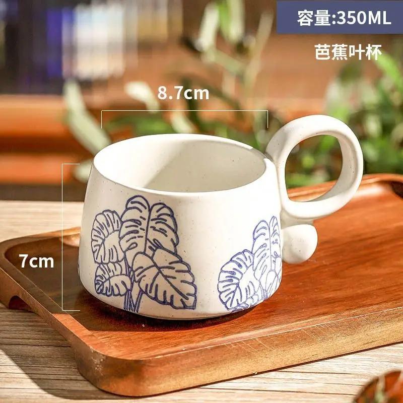 Retro Keramik Kaffeetasse Kreative Doppelhenkel Blaue Gemusterte Tasse Exquisite Nachmittagstee Blumentee Tasse Heim Frühstückstasse Neu