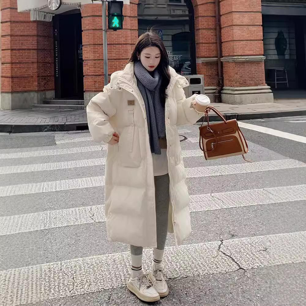 Down Cotton Jacket Women's Mid-length Winter 2025 New Korean Style Cotton-padded Jacket Thickened Over Knee Hooded Cotton-padded Jacket