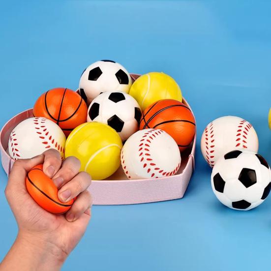 6Pcs Mini Sports Stress Ball Anxiety Relief Small Foam Football Baseball Basketball Tennis Soccer Kids Elastic Ball Fidget Sensory Toy