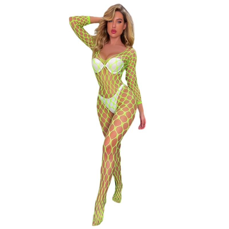 Plus Size Damen Hohlnetz-Einteiler-Strumpf, offene Netz-Dessous, sexy durchsichtige Dessous