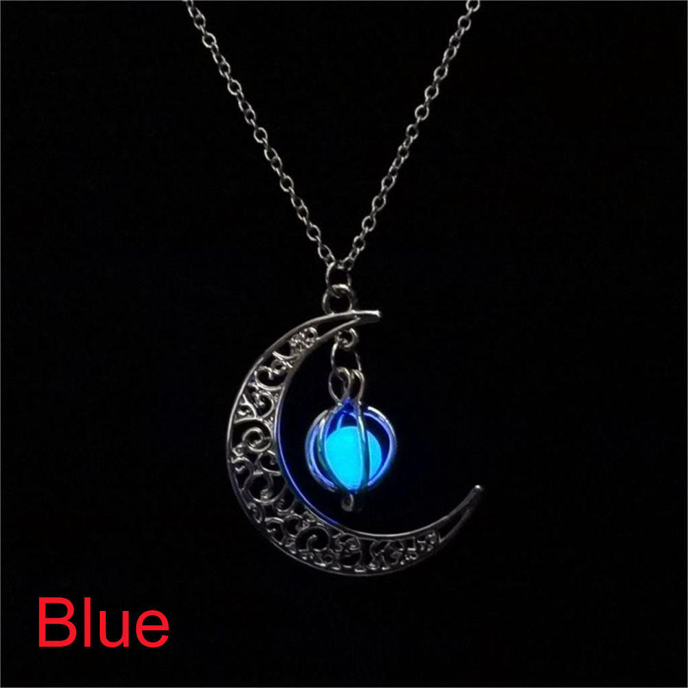 Fashion Xmas Gifts Luminous Necklace Silver Plated Glow In The Dark Moon&Pumpkin Pendant