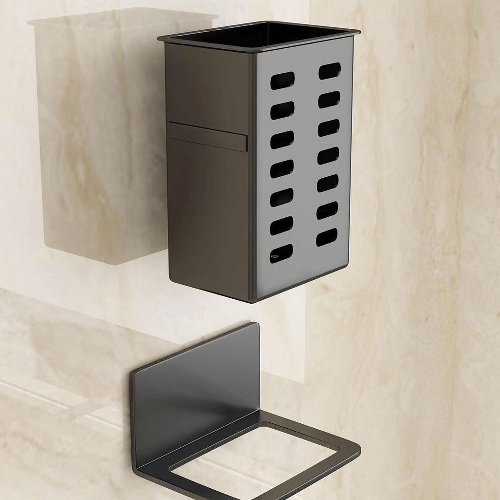 Black Space-Saving Wall-Mounted Bathroom Organizer - No Drilling Required for Toilets and Showers