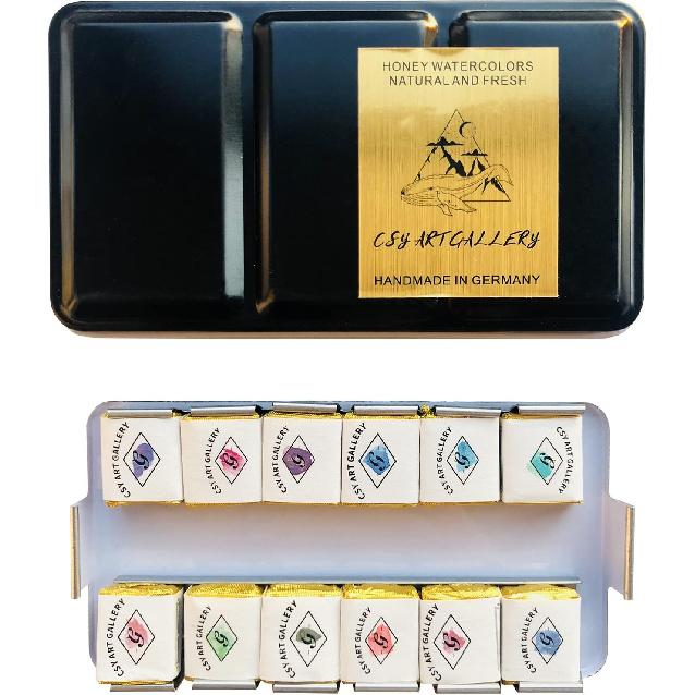 Художественная галерея CSY Набор металлических акварельных красок Ручная работа Блестящие переливающиеся двухцветные акварельные краски Твердые краски Включает 12 цветов В портативной жестяной коробке