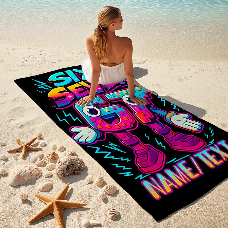 1PC Custom Name Futuristic Robot Beach Towel Highly Absorbent And Sand-Resistant Towel for Swimming, Pool, Yoga, And Travel Lightweight