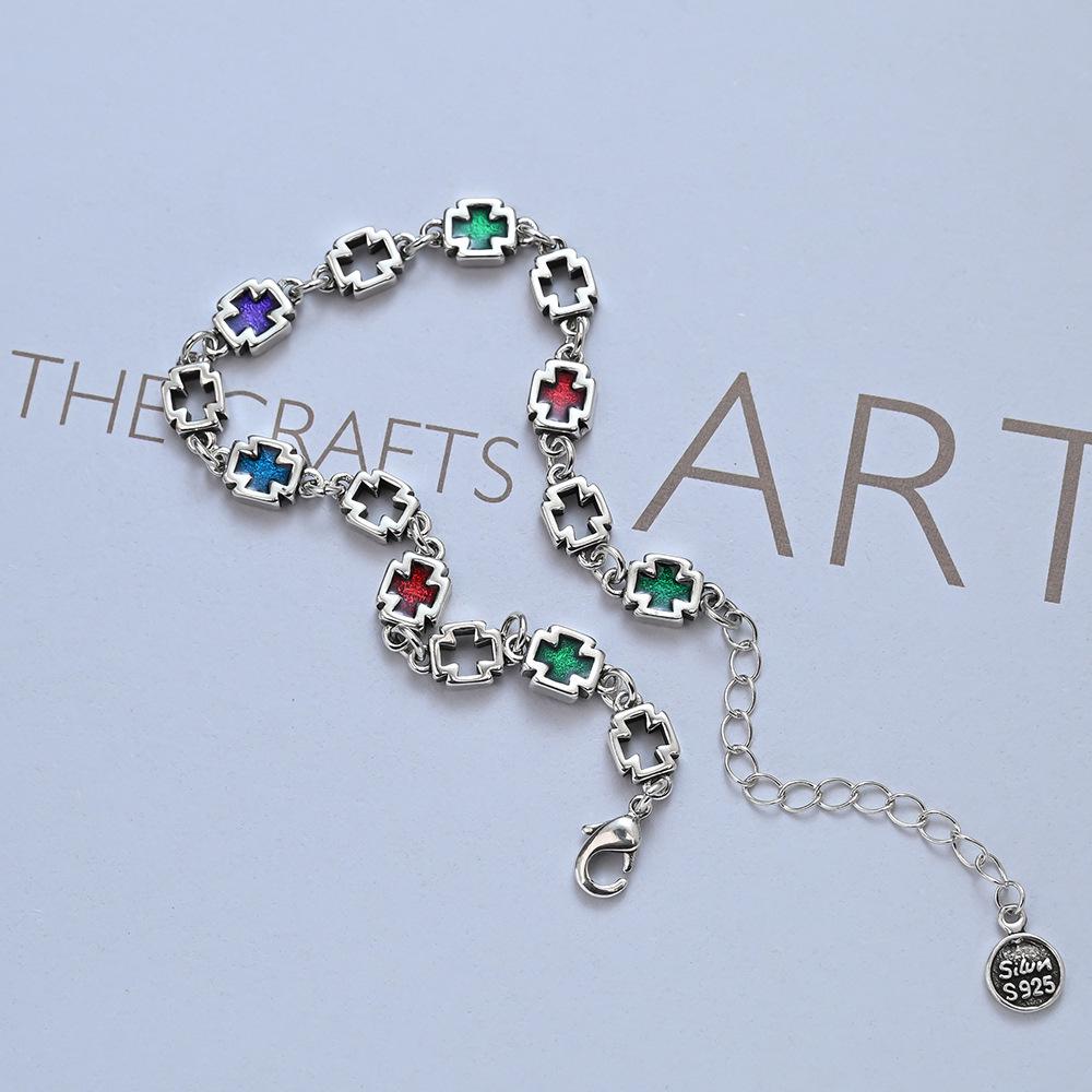 Colorful Enamel Drip Cross Bracelet - Women's Simple Light Luxury Hip Hop Jewelry