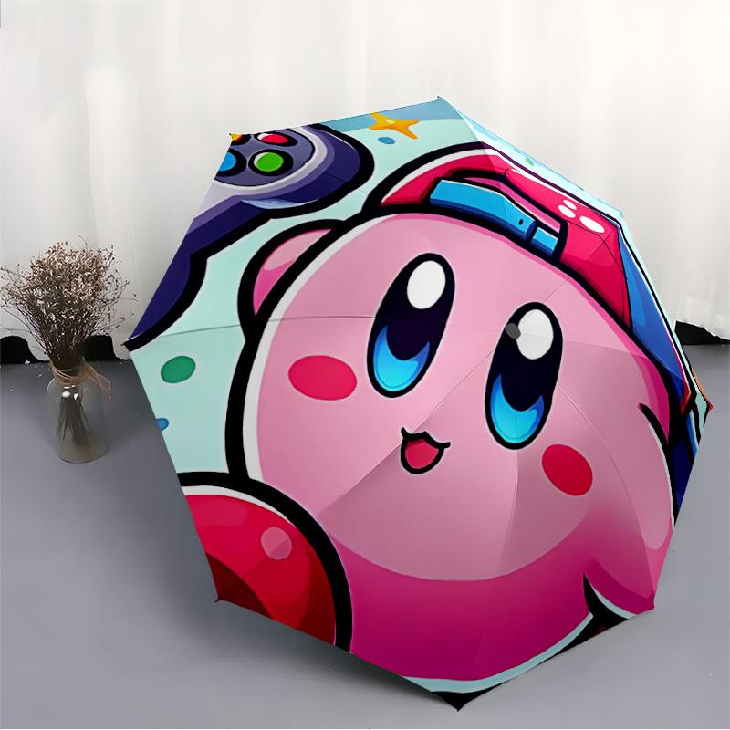 1PC Gamer Kirby Automatic Folding Umbrella - Compact 8-Rib Design, Durable Plastic & Iron, Daily Use F010605