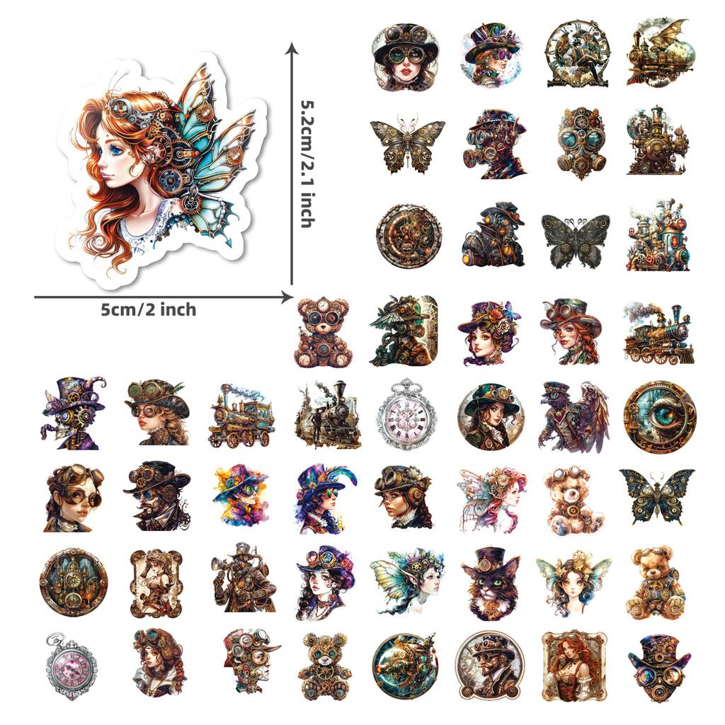50 Steampunk Style Cool Diy Stickers Water Cup Waterproof Stickers Stickers Pack