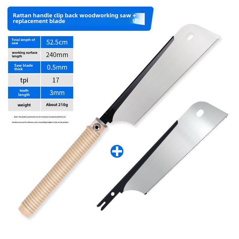 Japanische doppelseitige Holzsäge mit Rattangriff für Querschnitte und Zapfenarbeiten
