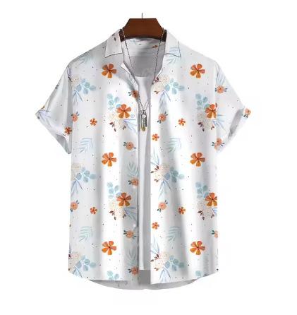 Chemise Homme Simple Impression Florale 3D Chemise Hawaïenne Quotidienne Décontractée Homme Manches Courtes Ample Plus