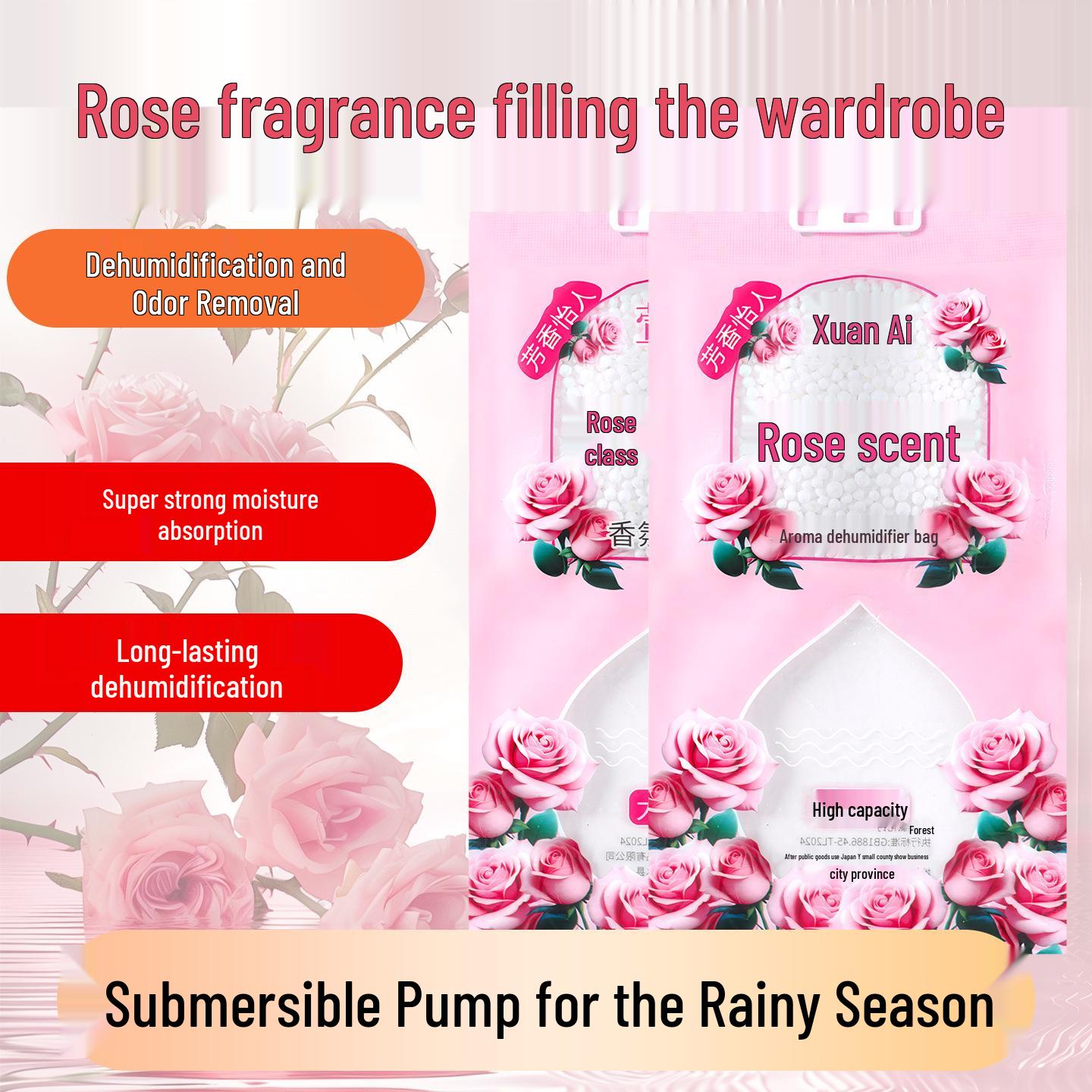 Rose-Scented Hanging Dehumidifying Bag: Super Absorbent Calcium Chloride Desiccant for Damp Weather and Dorm Rooms 50g White Dehumidifying Bag