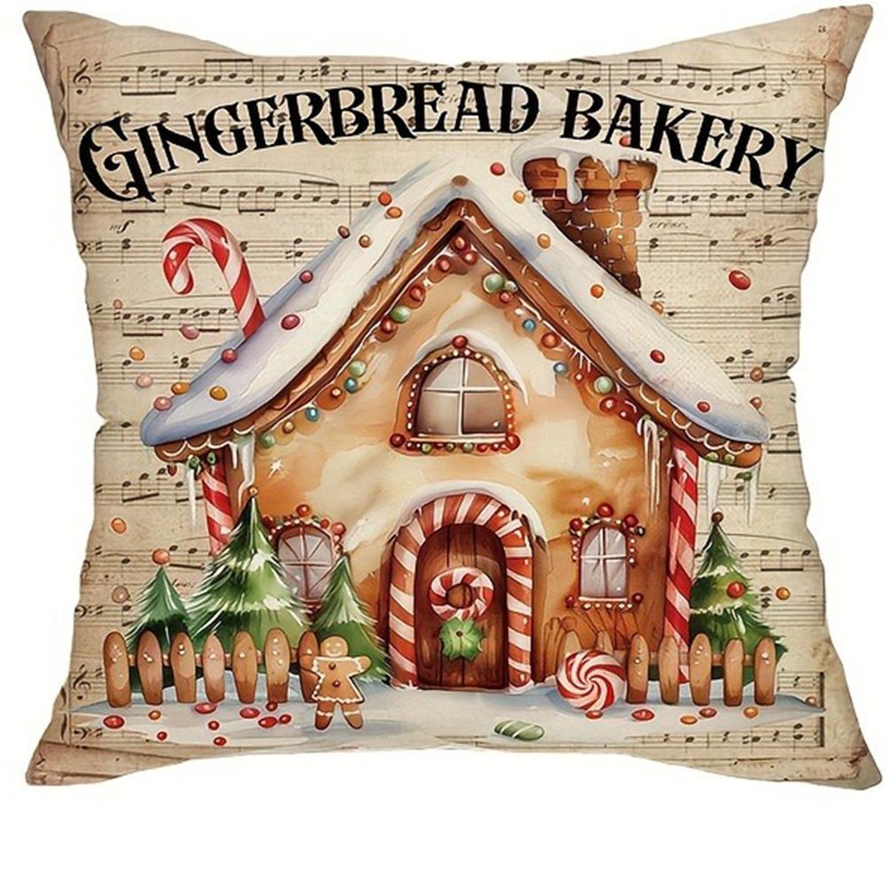Christmas Gingerbread Decoration Pillowcase New Year Gift Christmas Train Cabin Pattern Home Room Decoration Sofa Cushion Cover